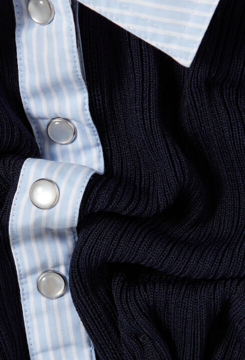 Striped bi-material cardigan