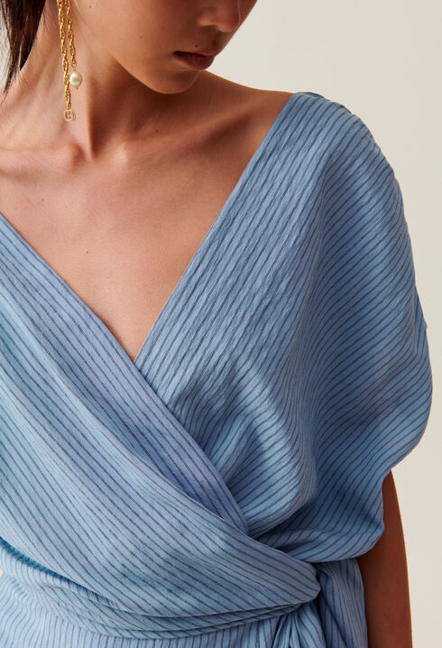 Blue stripe wrap mini dress