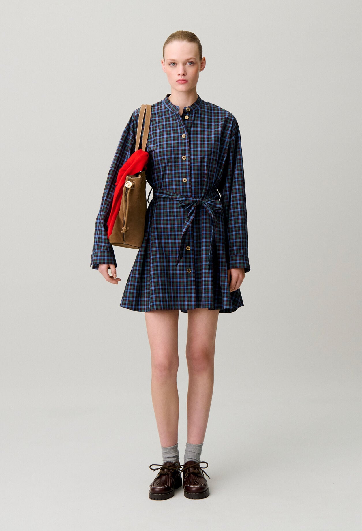 Checked cotton shirt dress