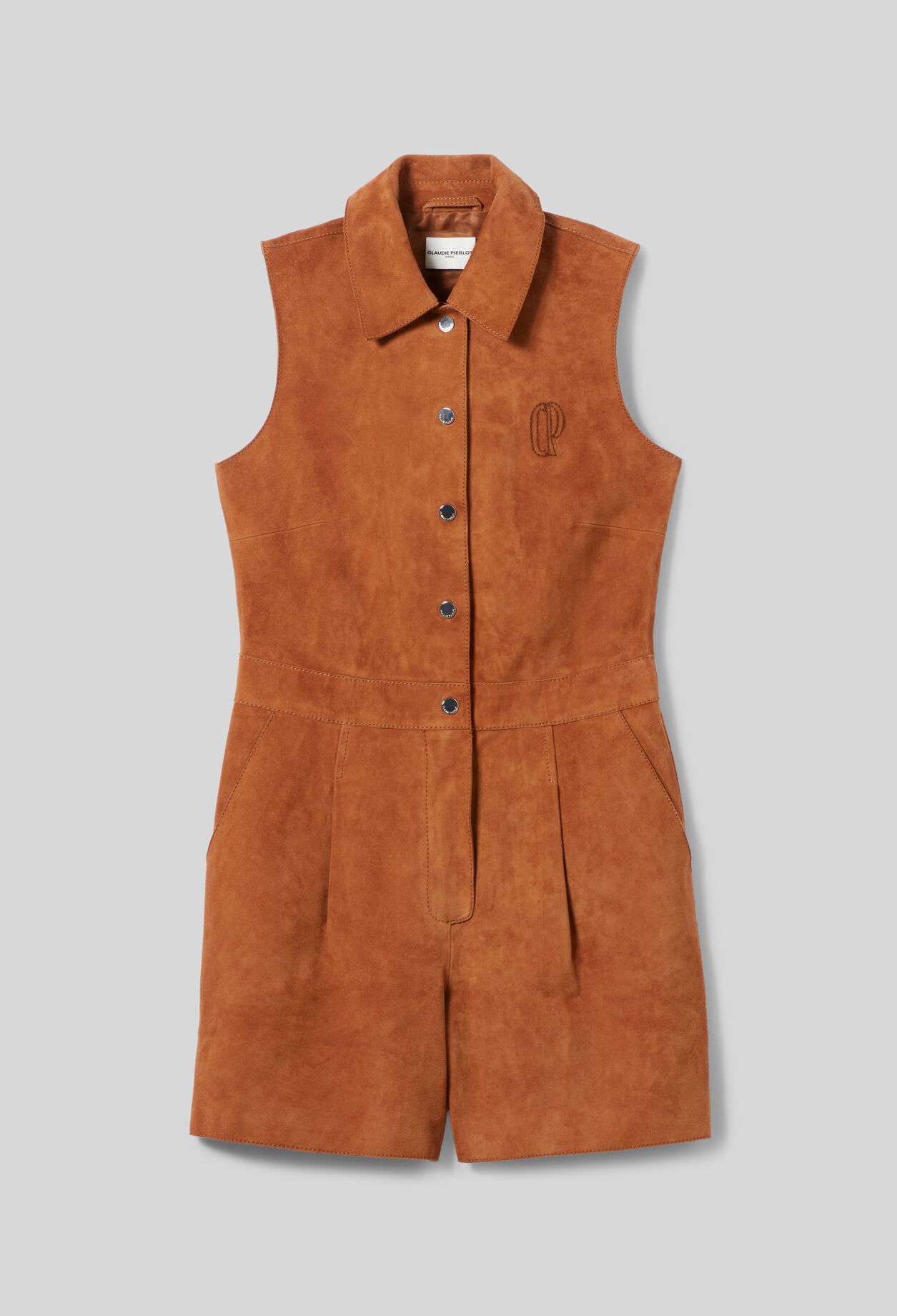 Sleeveless leather jumpsuit