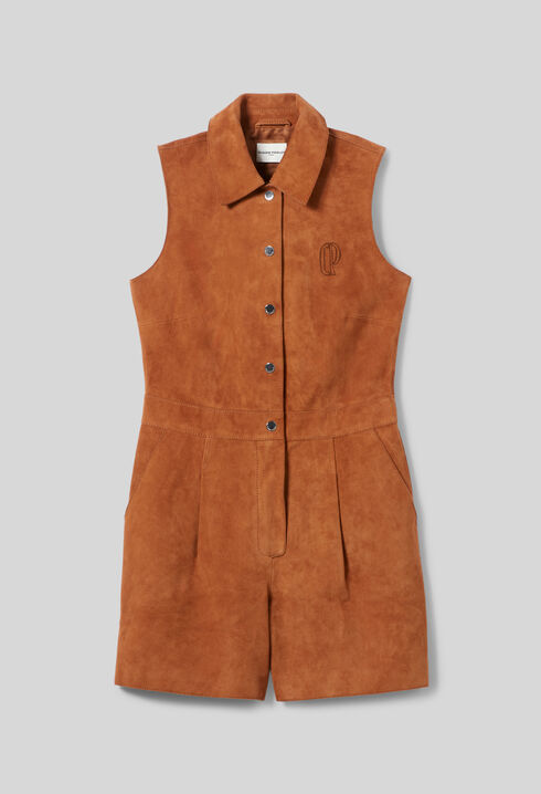 Sleeveless leather jumpsuit