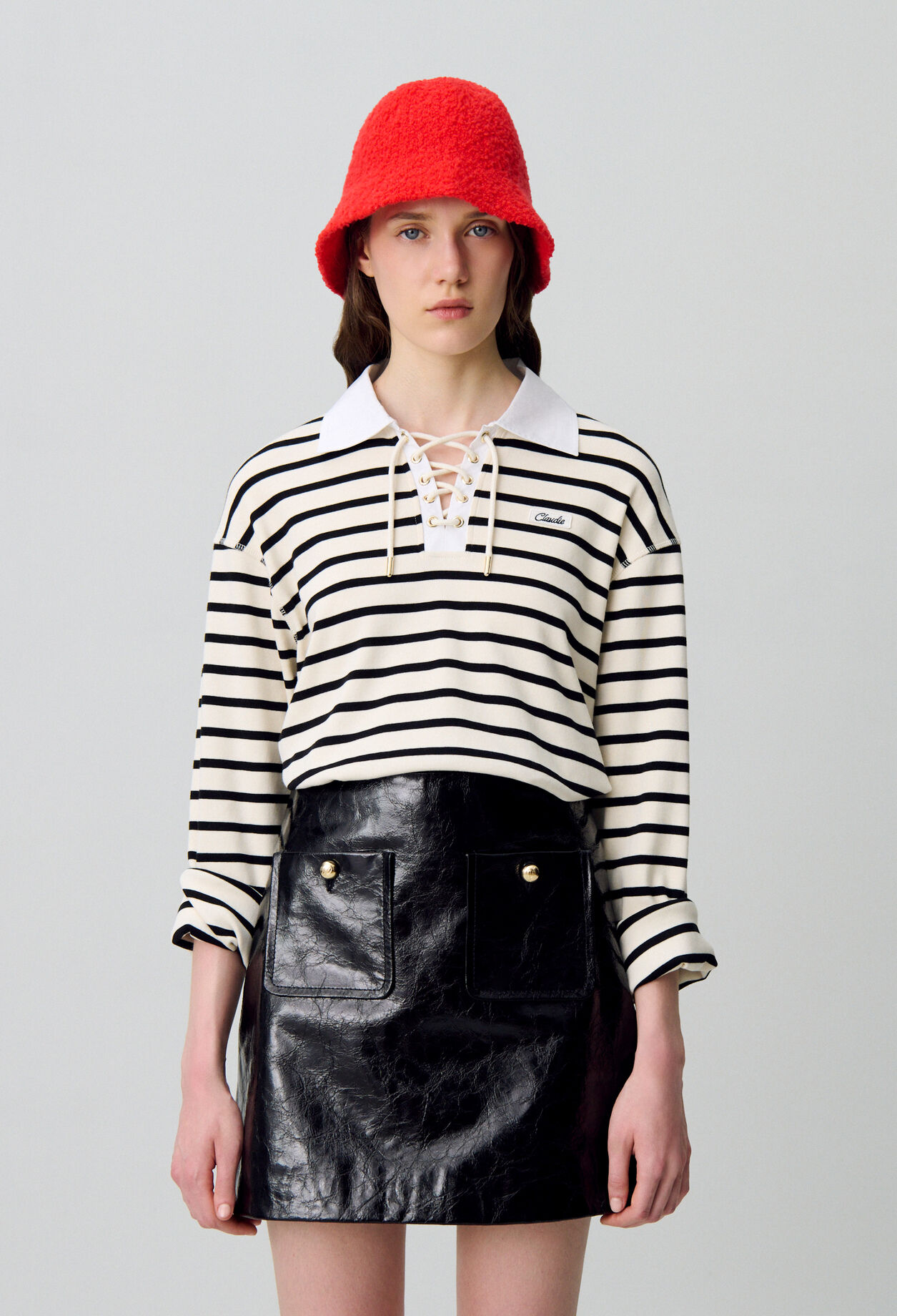 Cracked patent leather skirt