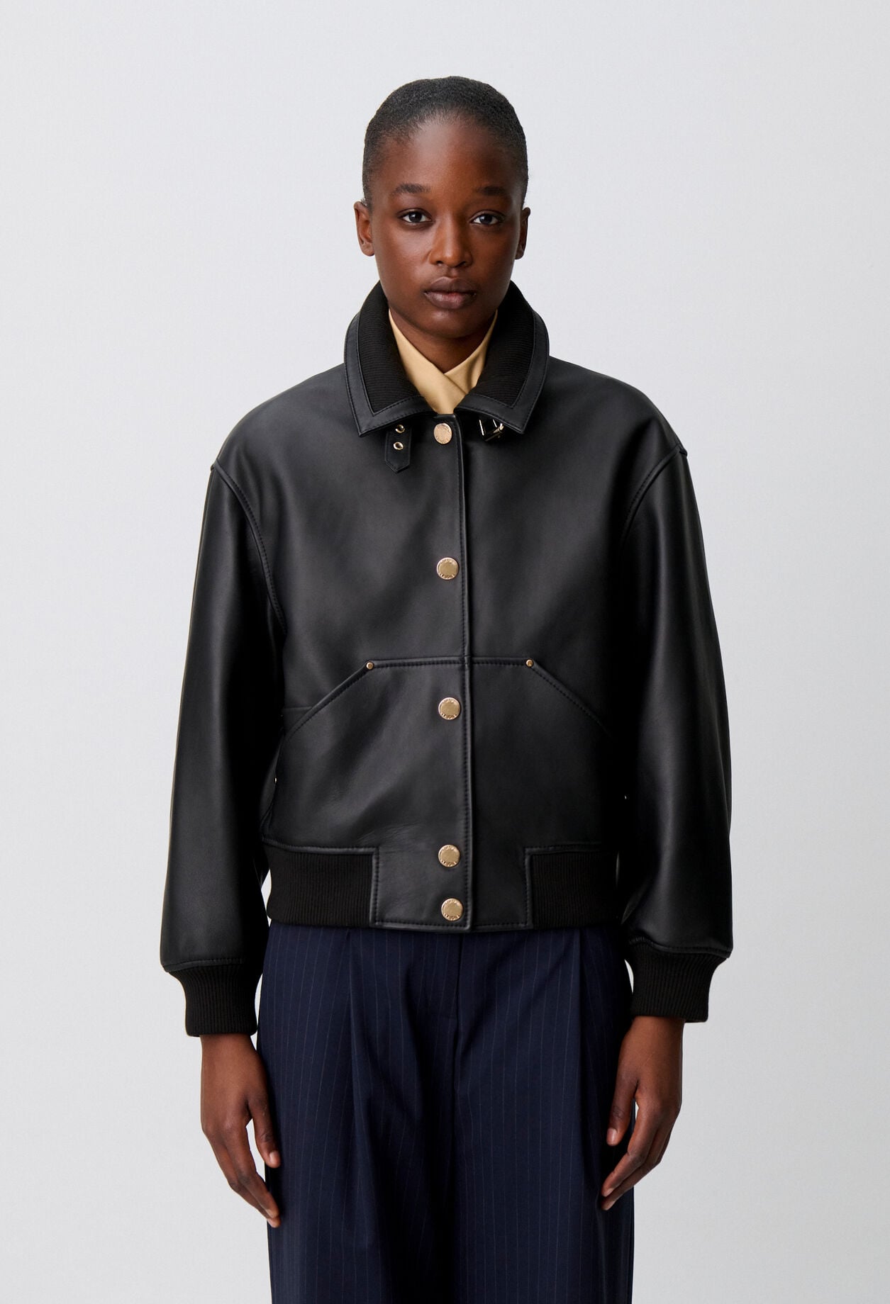 Leather bomber jacket