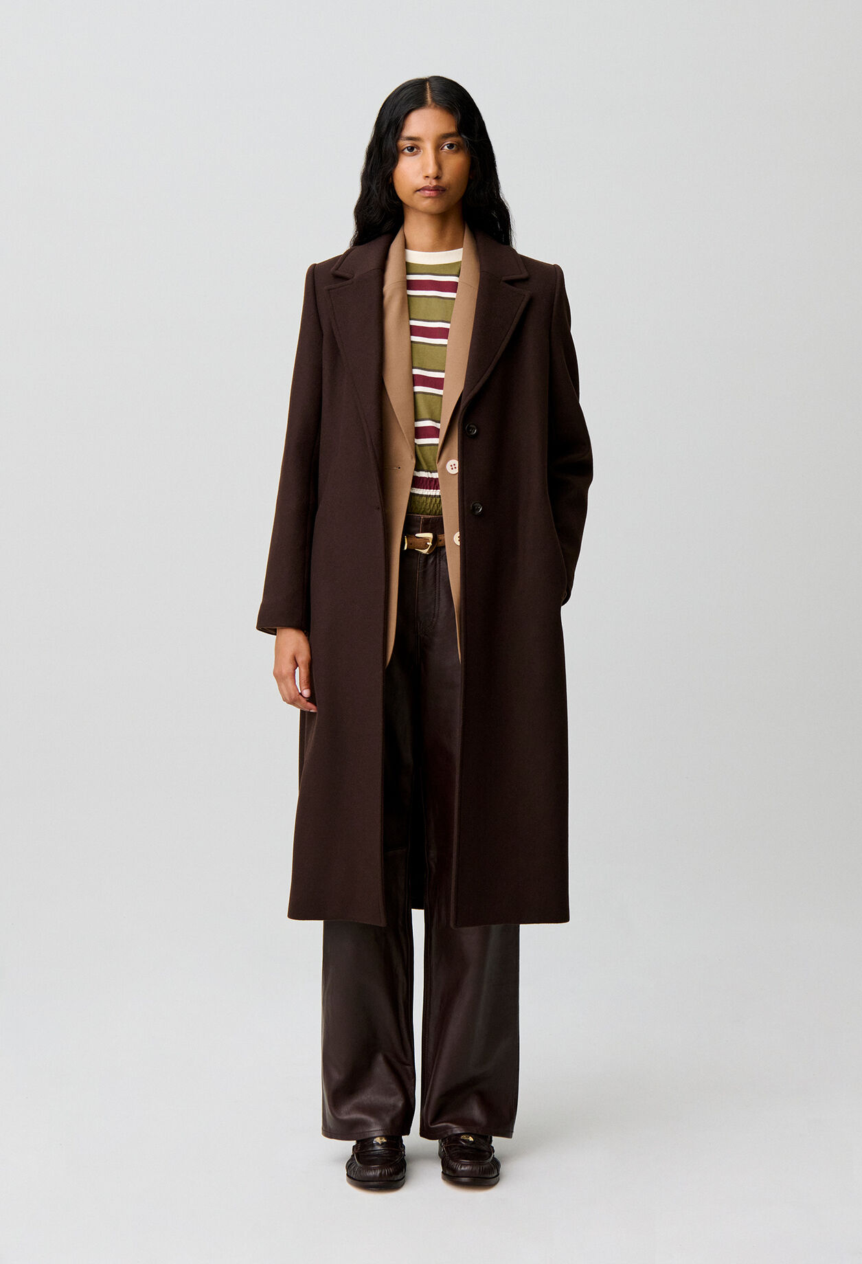 Long belted wool coat