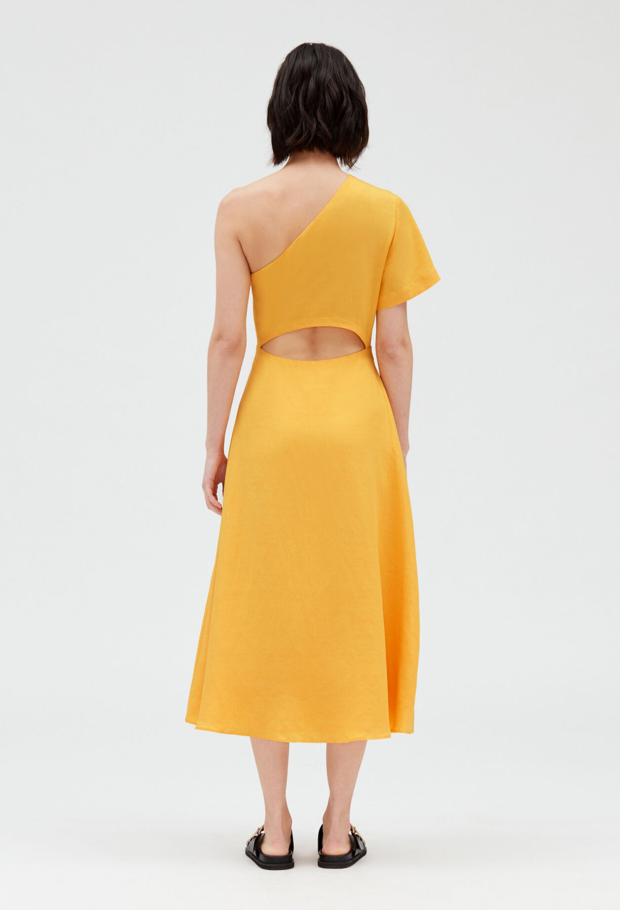 Yellow asymmetric midi dress
