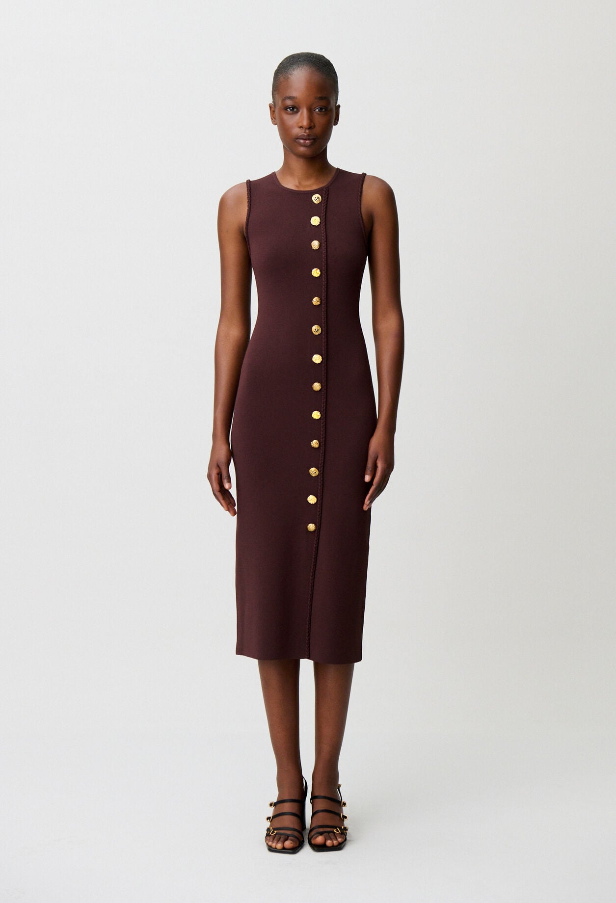 Knit midi dress with gold buttons