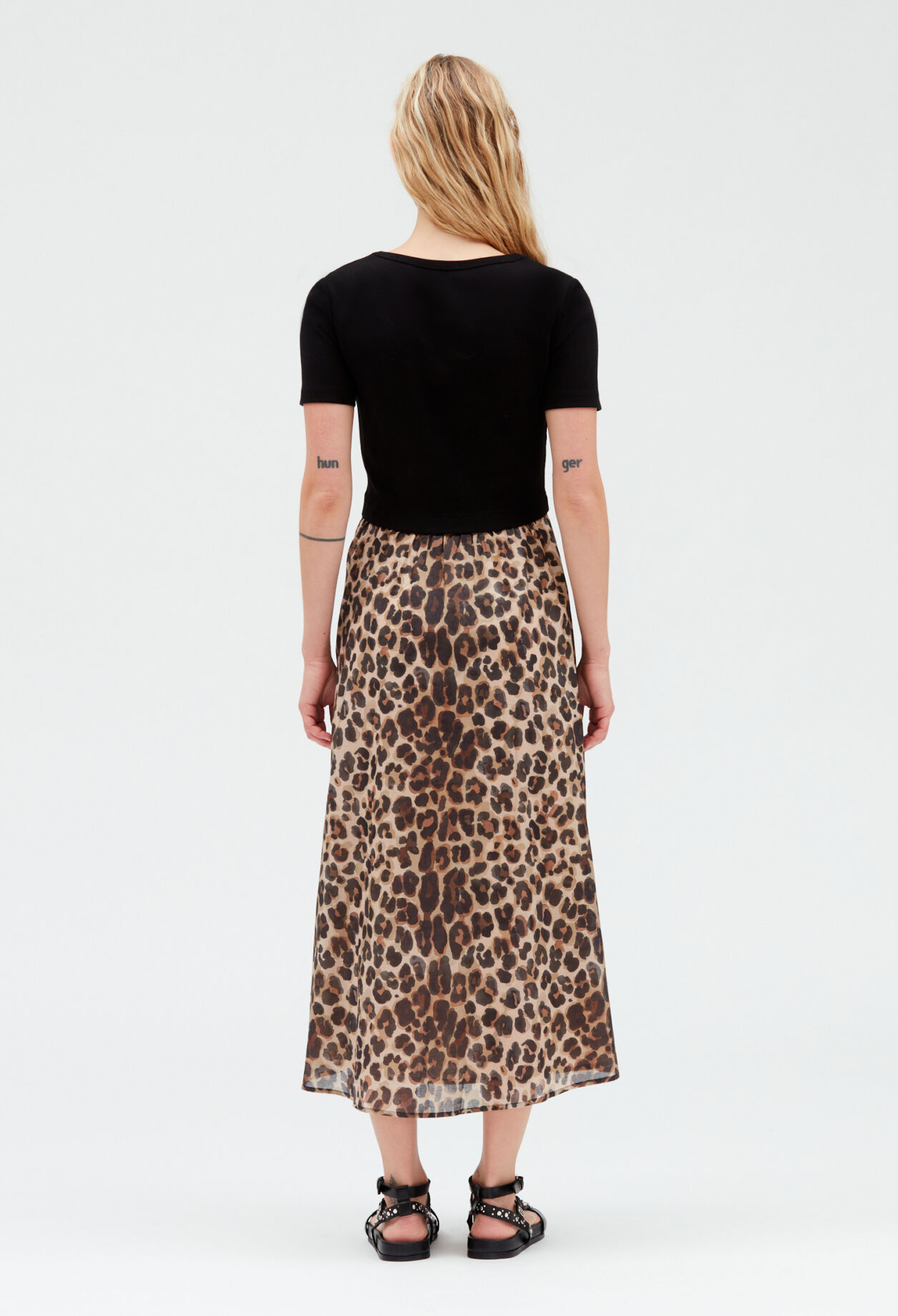 Bi-material leopard midi-dress Bi-material leopard midi-dress
