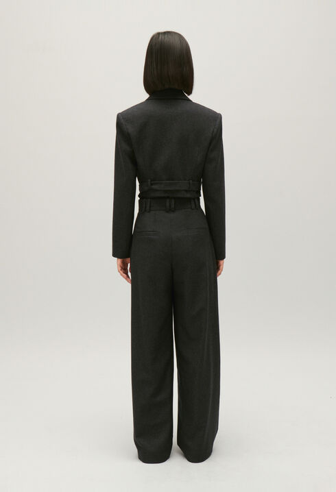 Flecked grey cropped suit jacket