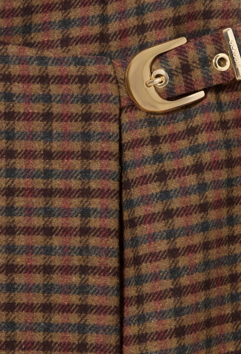 Straight check wool blend skirt