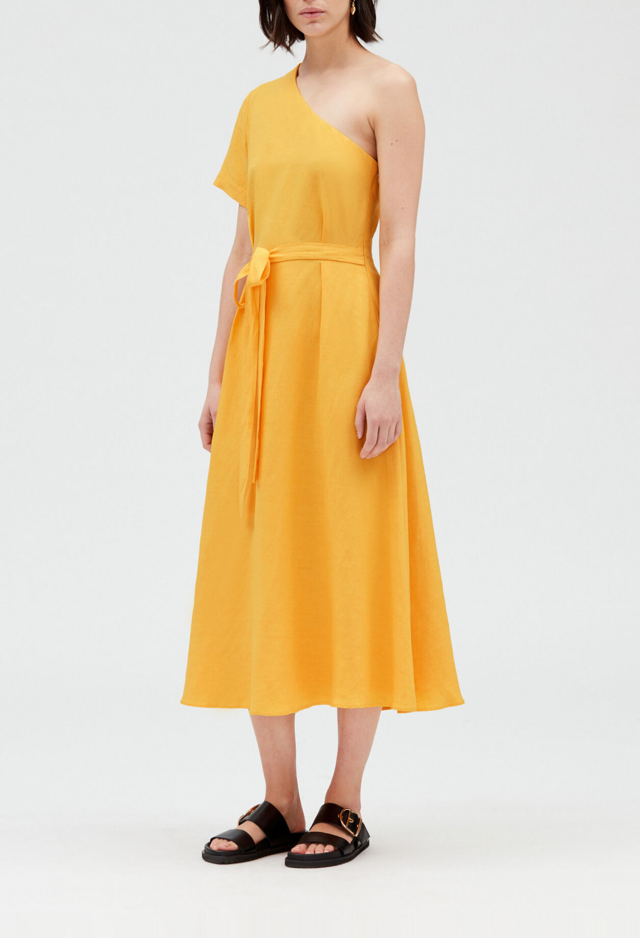 Yellow asymmetric midi dress