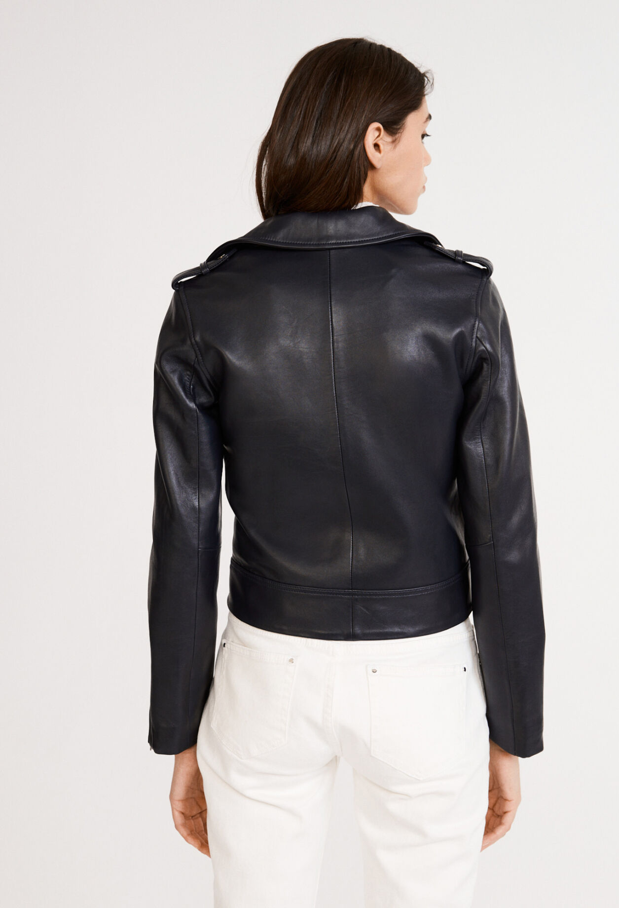 Eco-friendly leather zip-up jacket