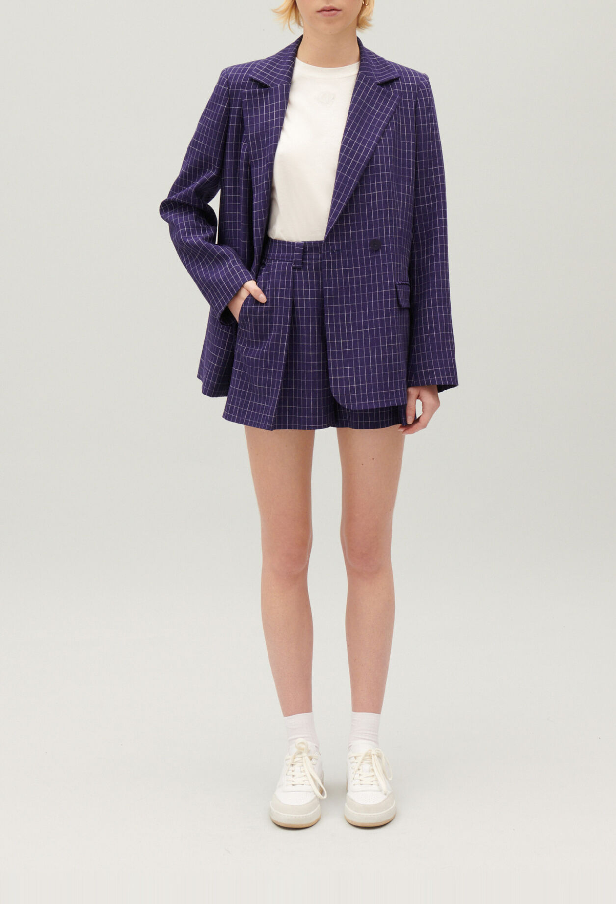 Indigo checked suit jacket