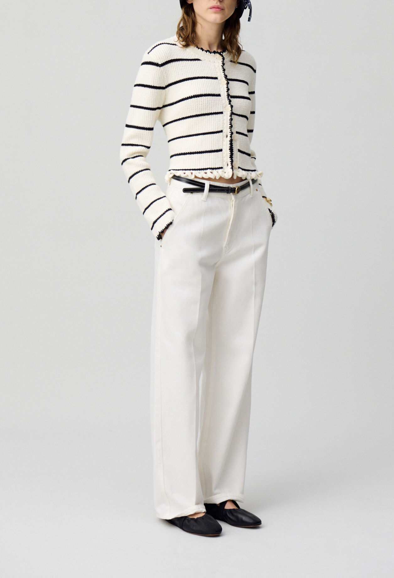 Fine knit striped cardigan