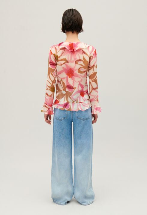 Watercolour print silk blouse