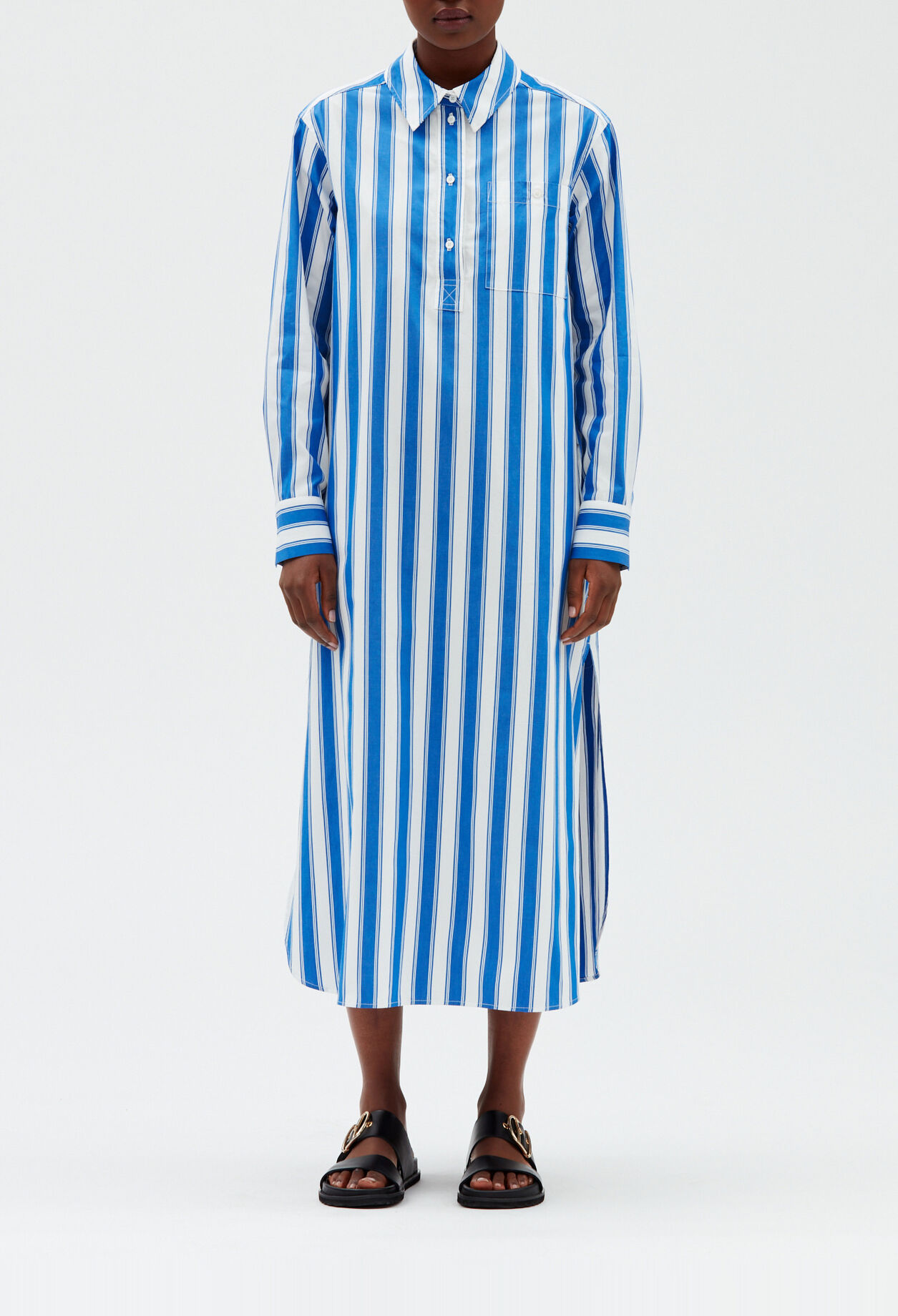 Blue striped shirt dress