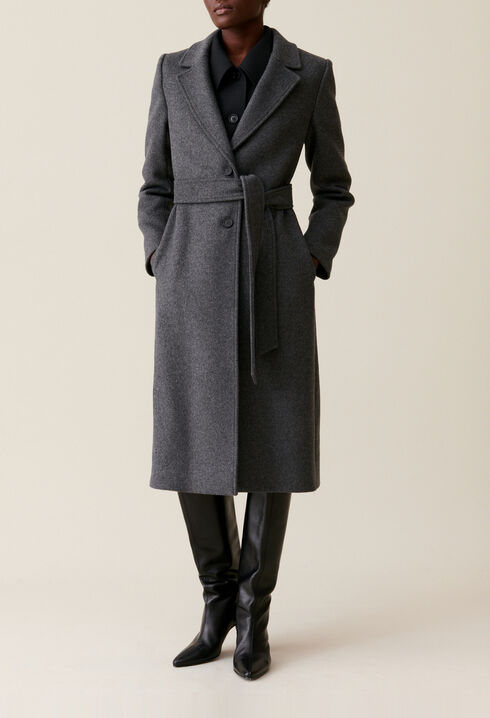 Long grey belted coat