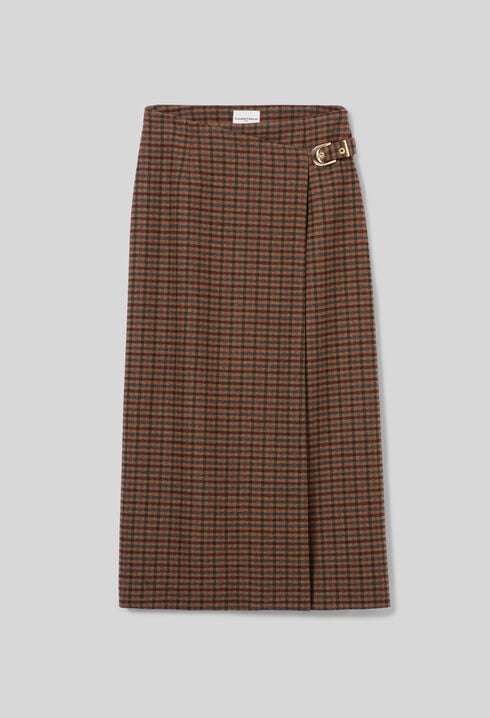Straight check wool blend skirt