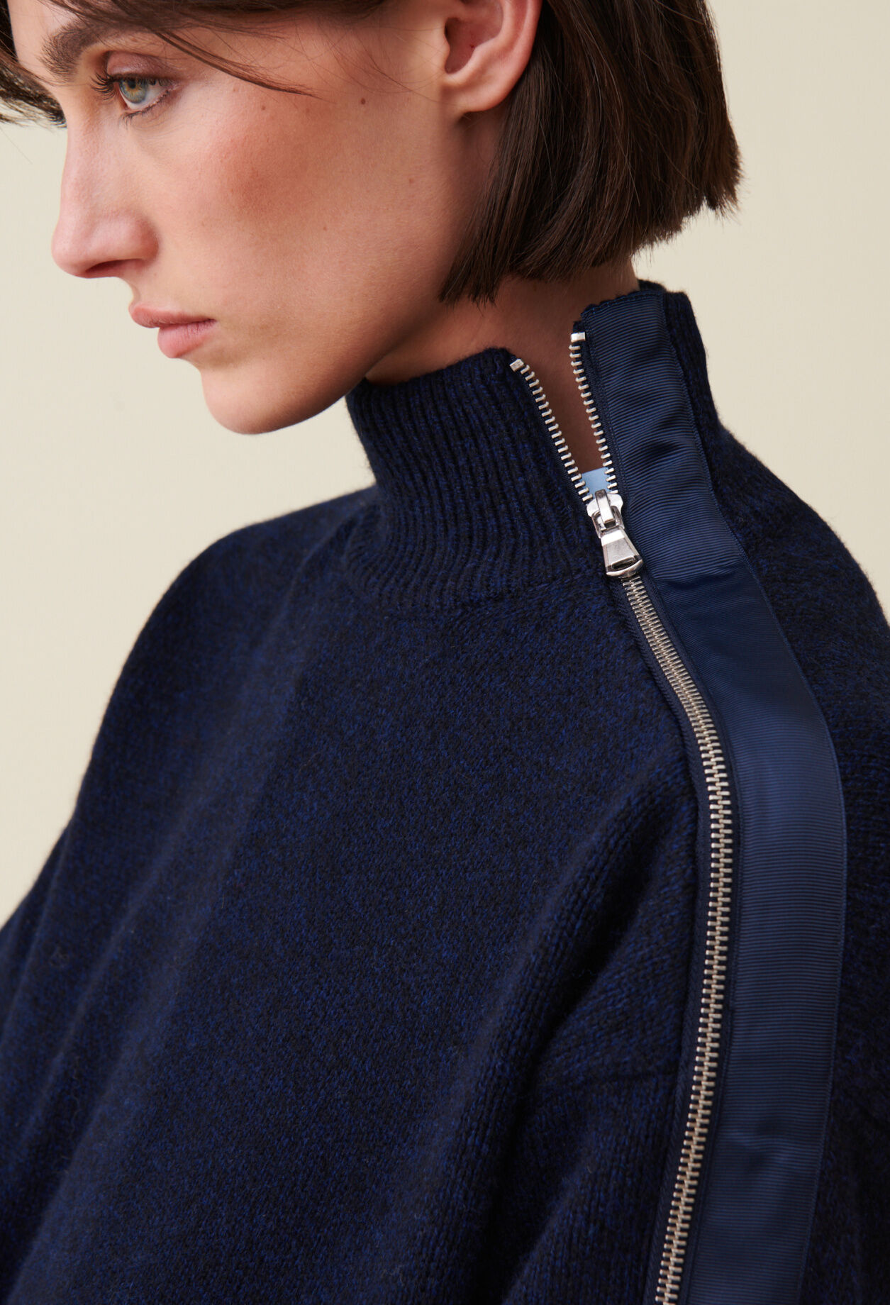 Navy zip-up turtleneck jumper
