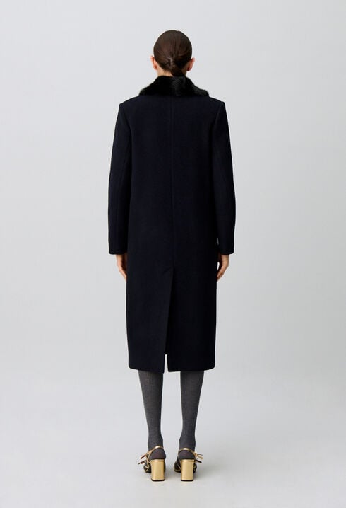Long wool coat faux fur collar