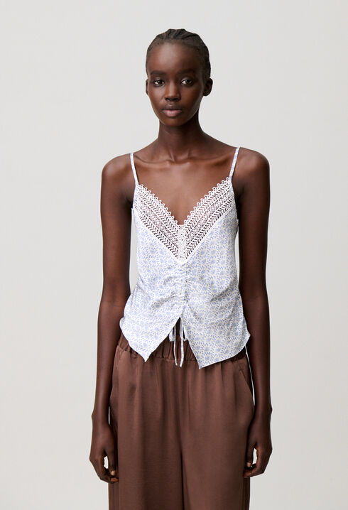 Lace-print satin top