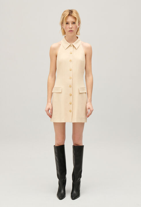 Short beige button dress