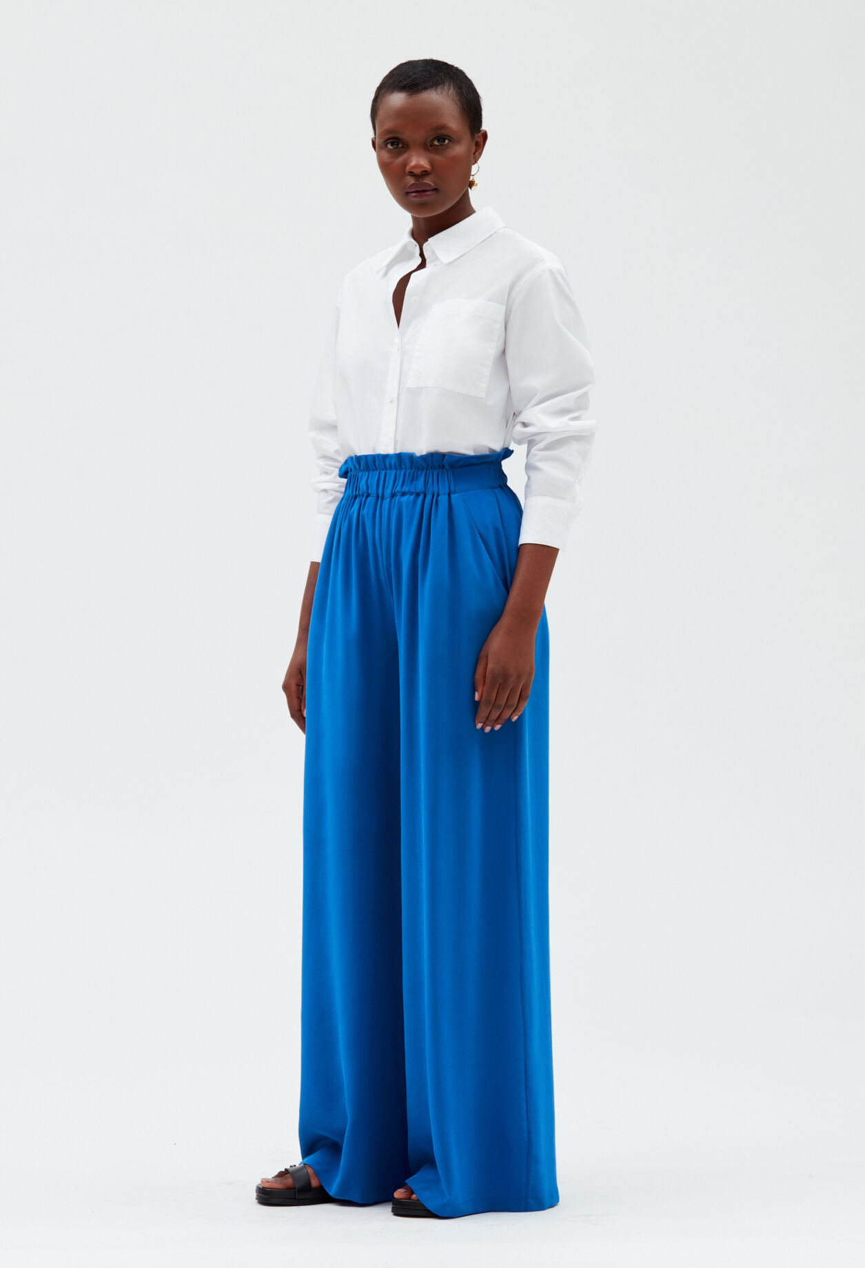 Blue silk trousers Blue silk trousers