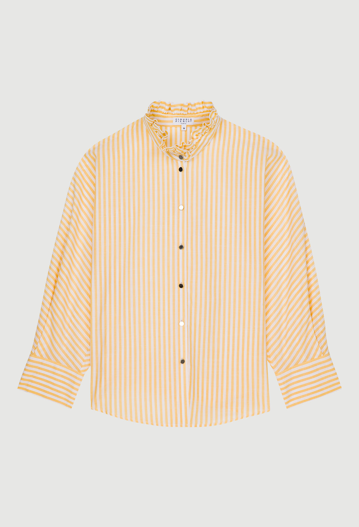 Striped shirt with gathered neckline