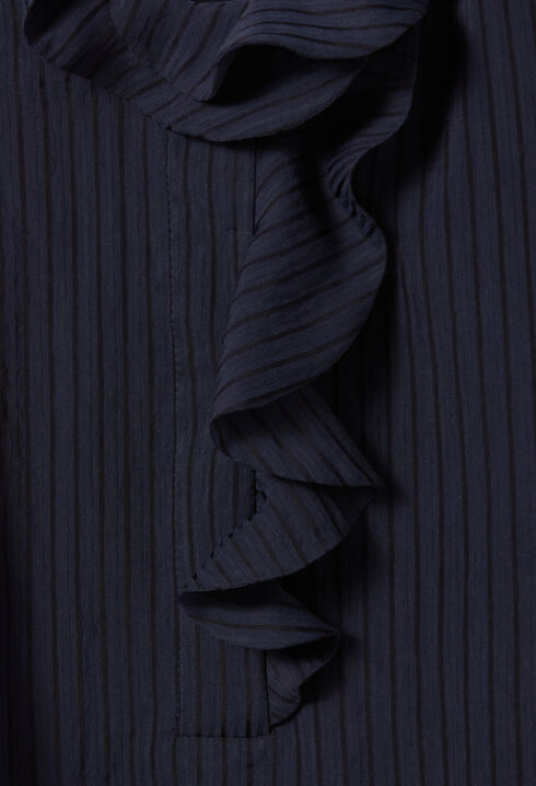 Dark blue striped ruffled blouse