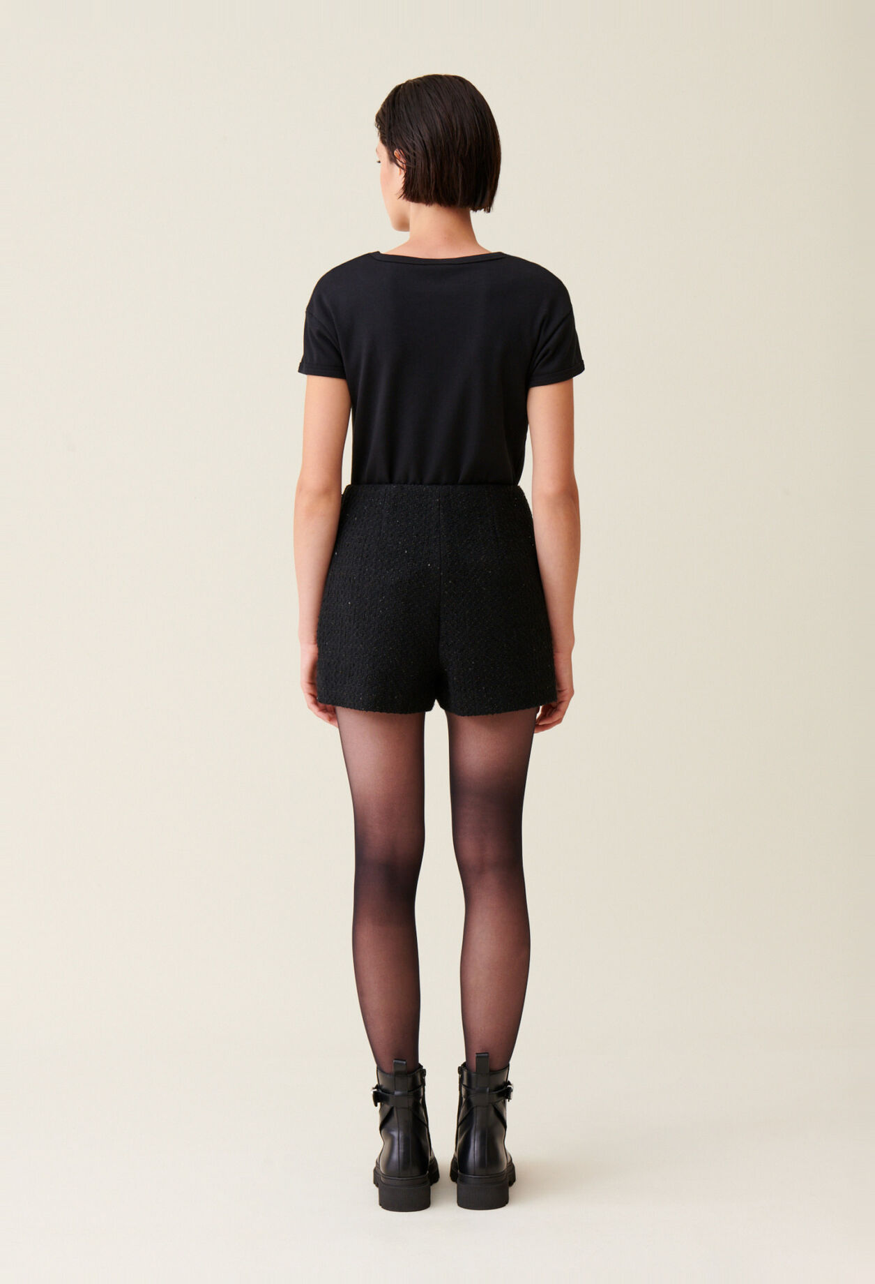Straight black tweed shorts