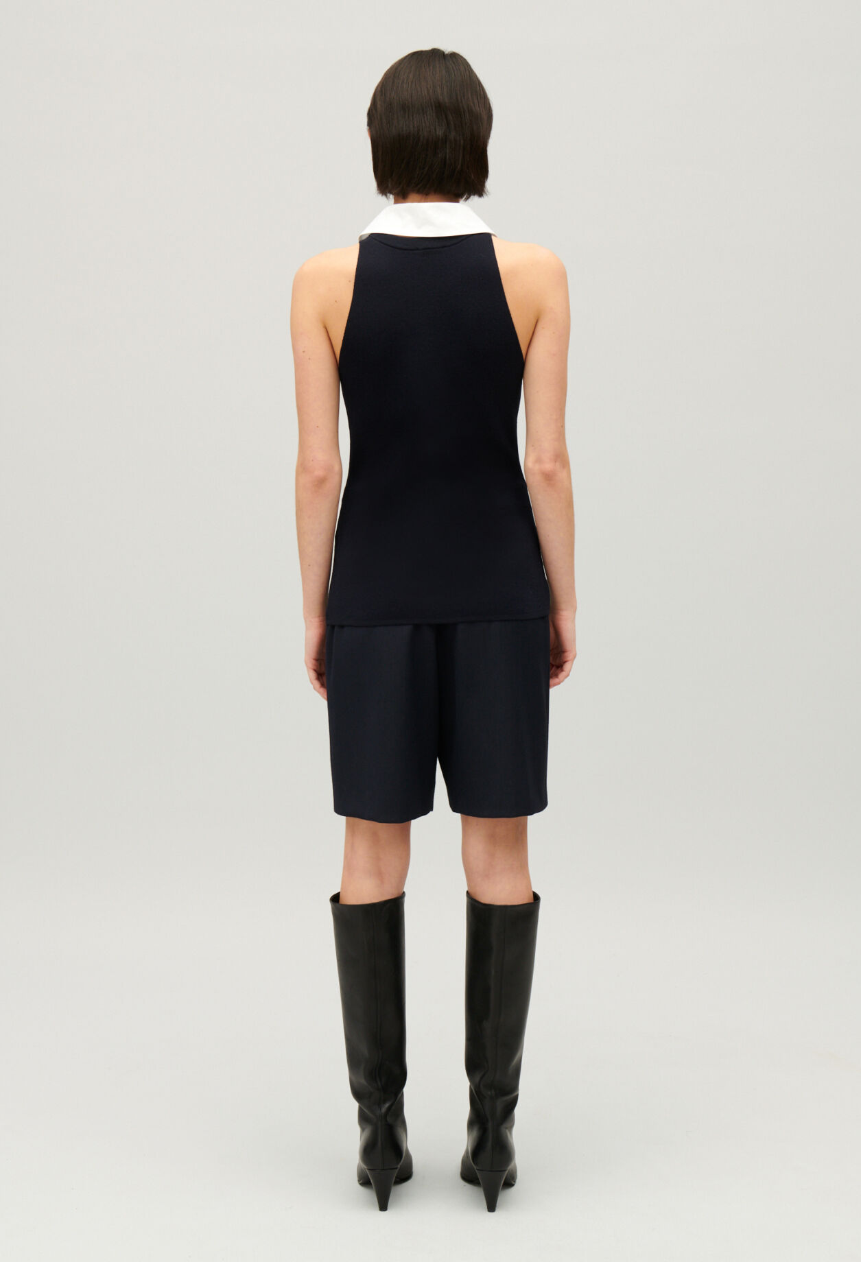 Navy vest top with shirt collar