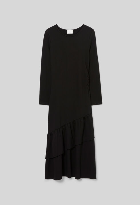 Asymmetric ruffled jersey dress