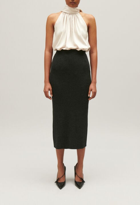 Marled grey knit maxi skirt