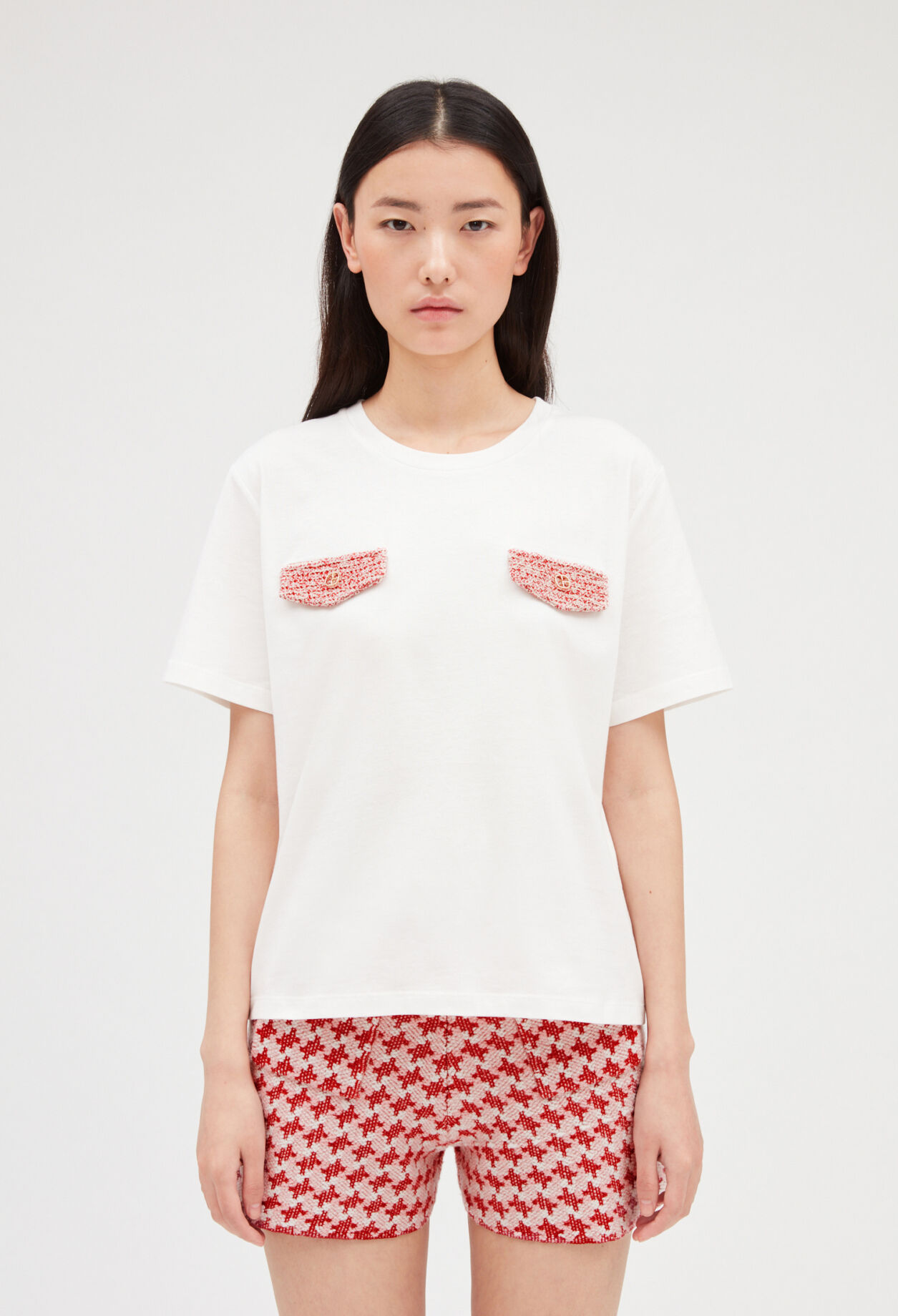 Ecru tweed pocket t-shirt