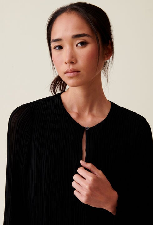 Pleated Short Dress, Long Sleeves