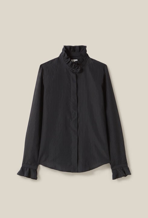 Flowy ruffle collar striped shirt