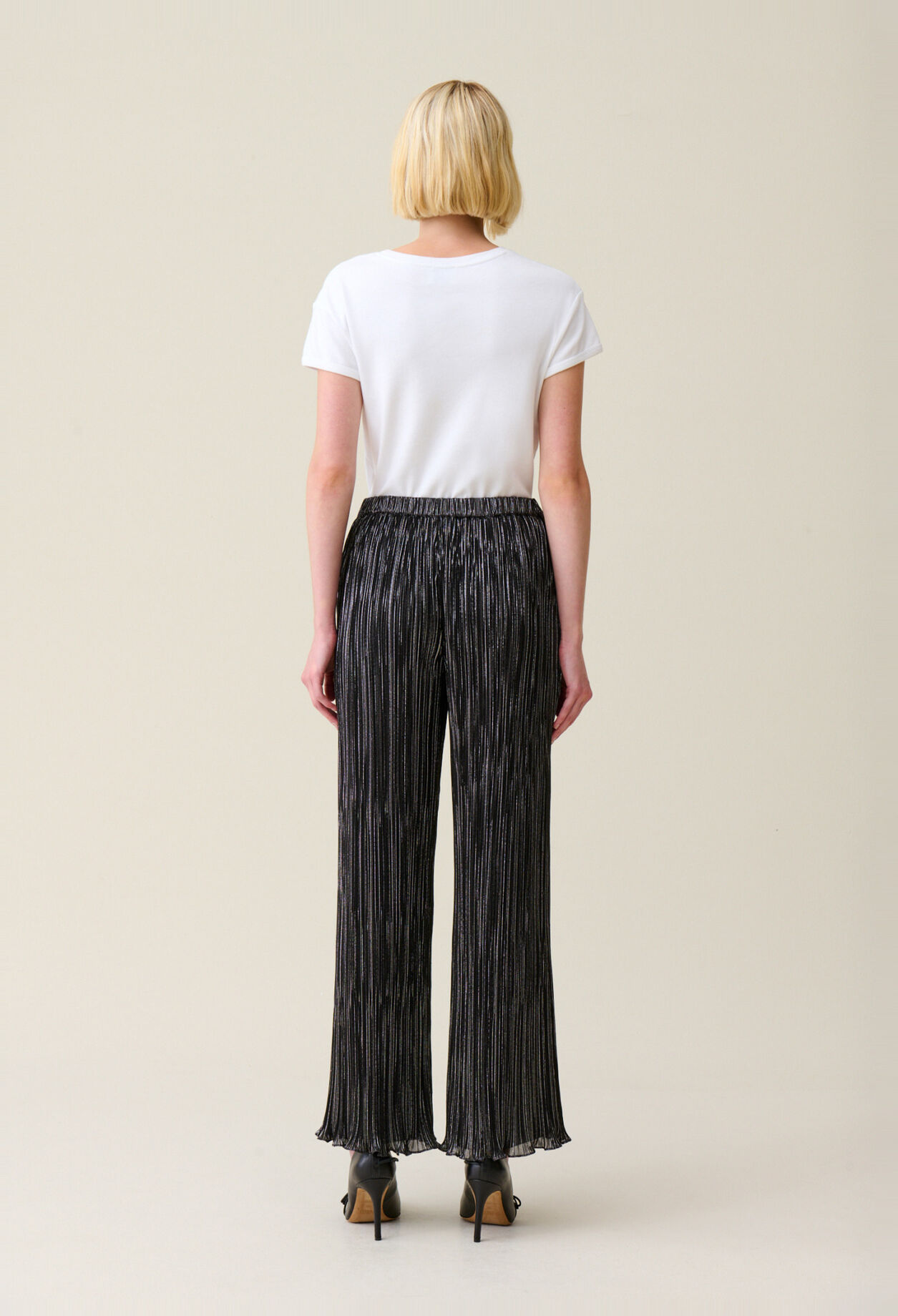 Silver pleated fluid trousers