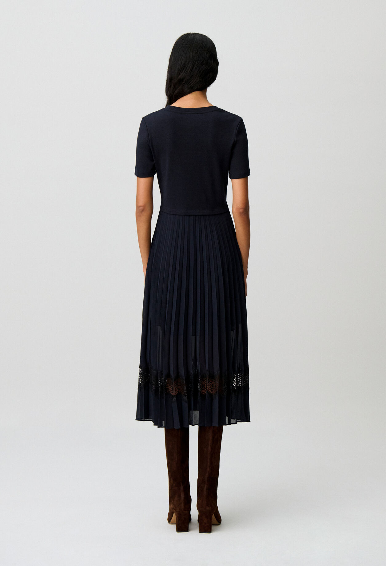 Black and navy bi-material dress