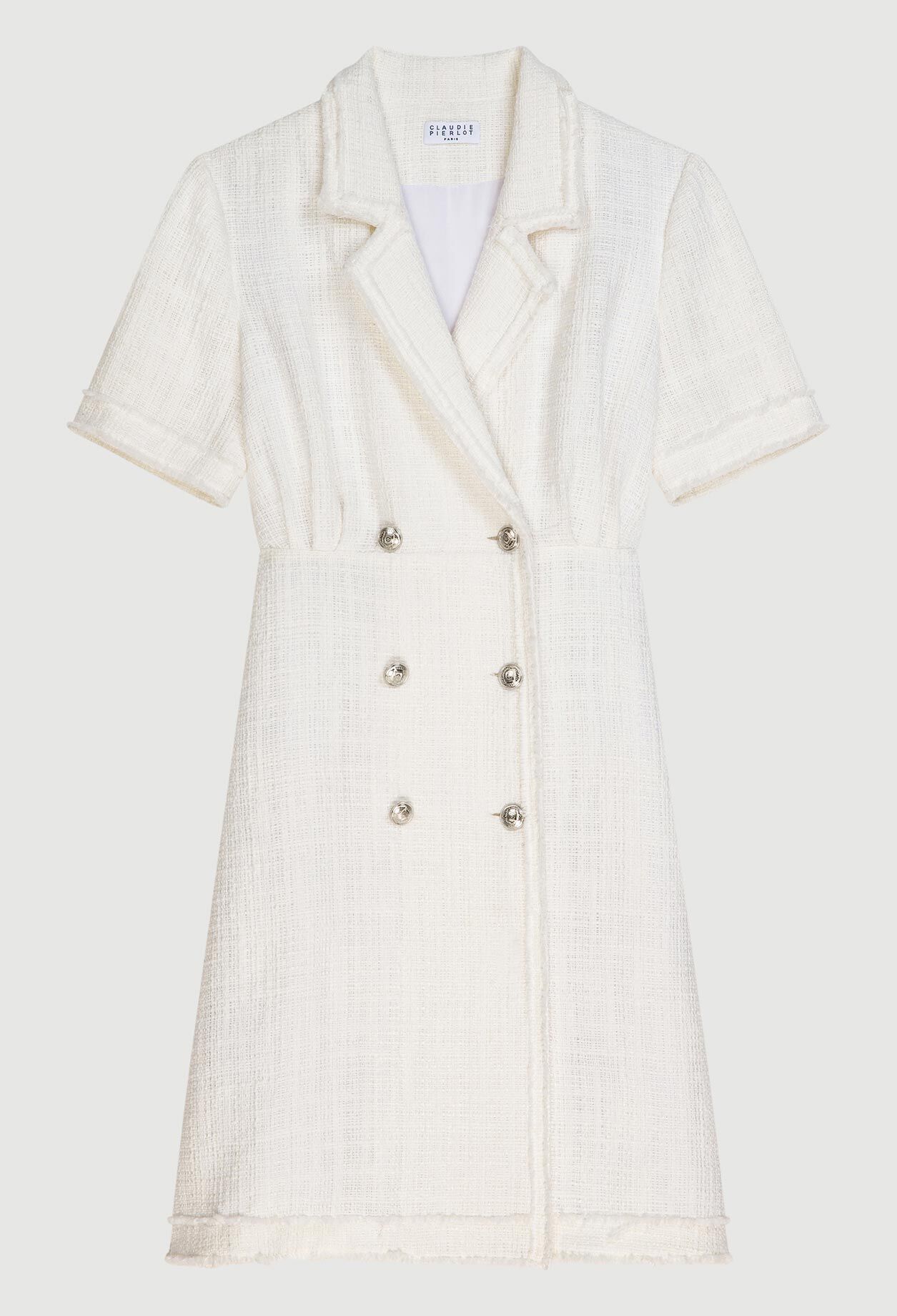 Jacket-style white dress with buttons