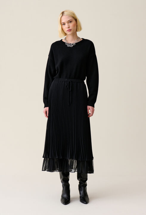 Black pleated midi skirt