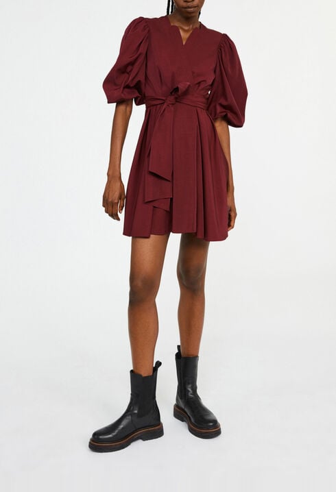 Short burgundy wrap dress