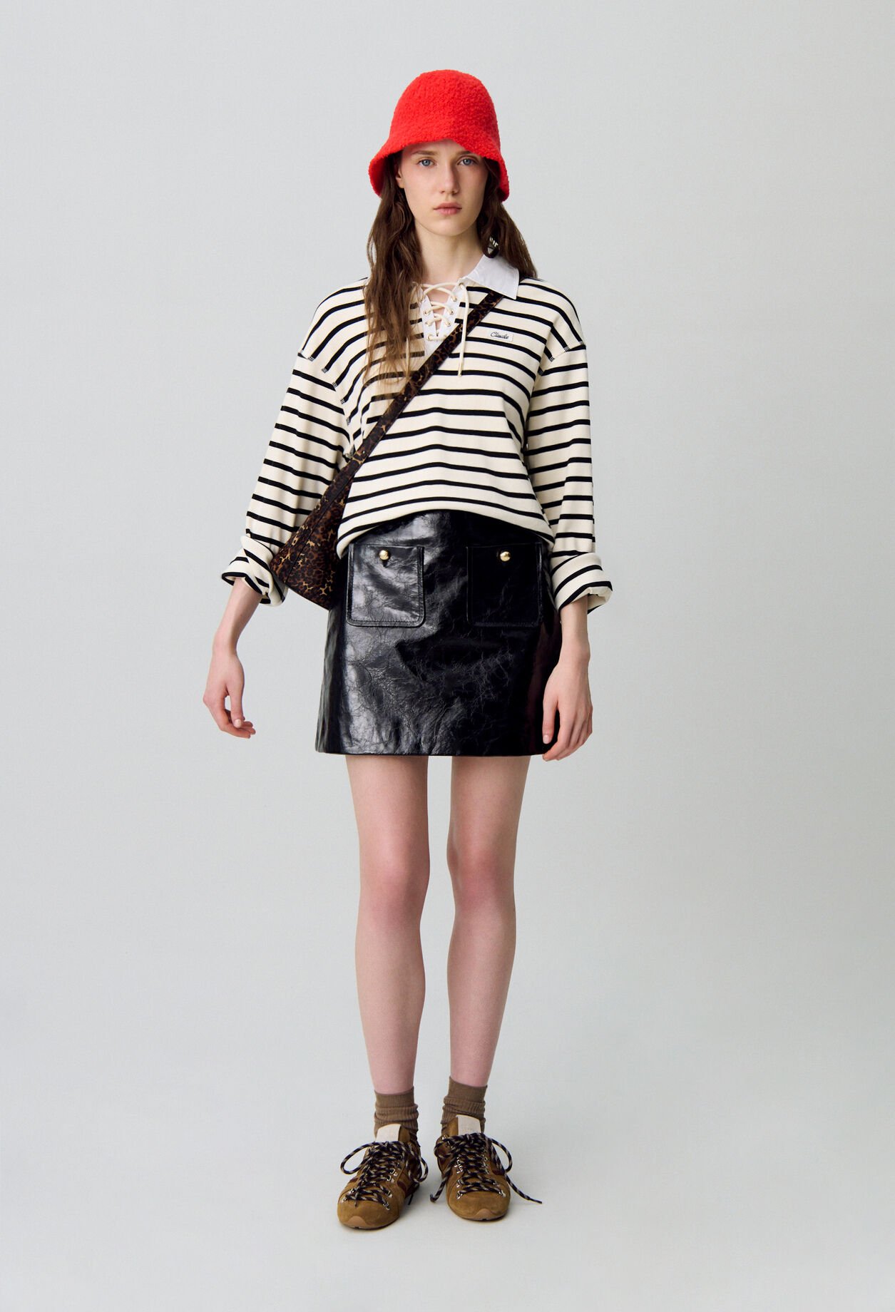 Cracked patent leather skirt