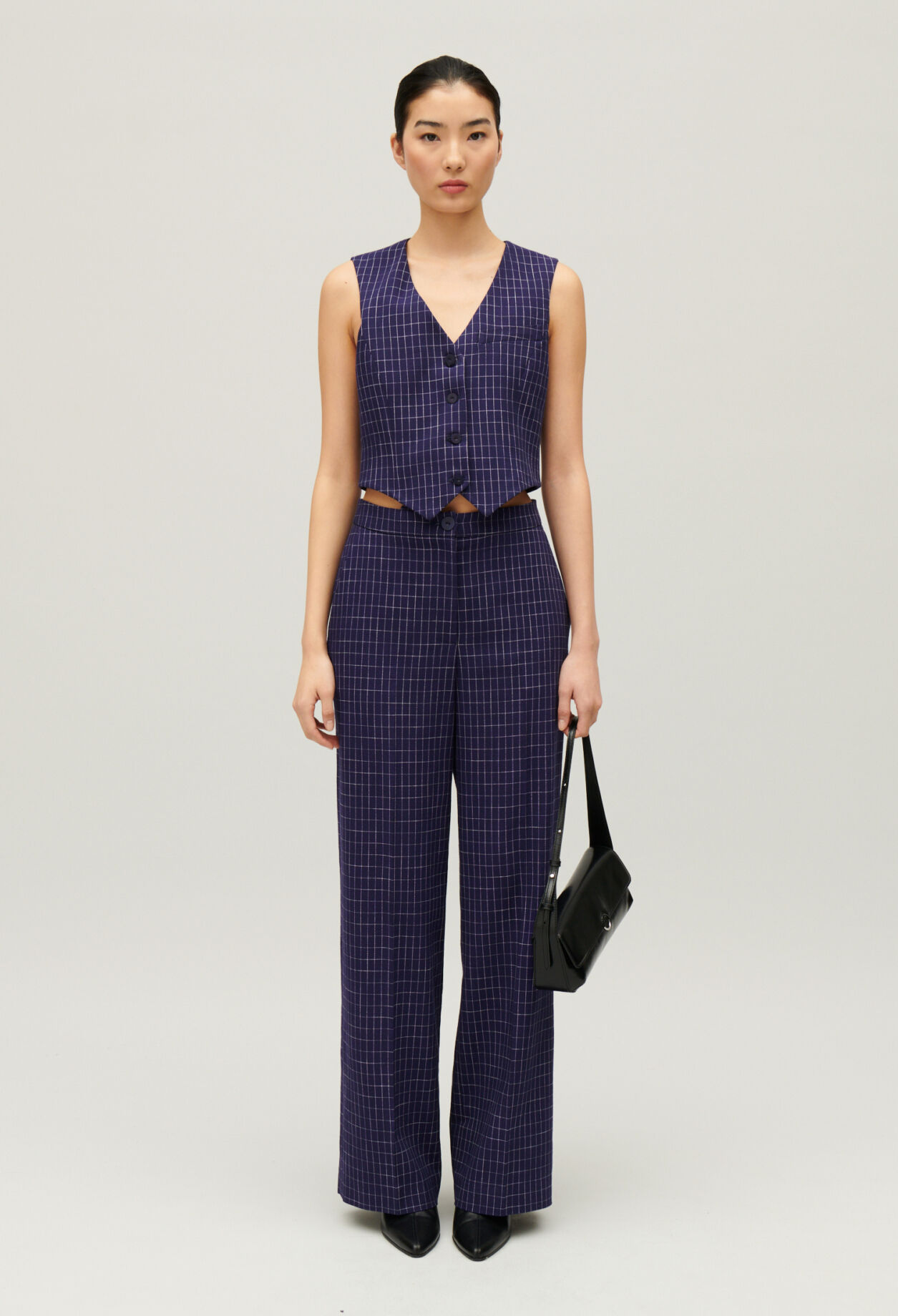 Indigo checked suit trousers