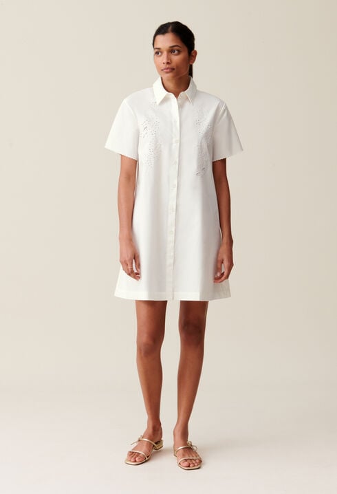 Short Embroidered White Shirt Dress