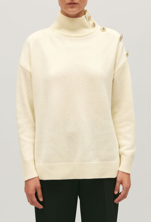 Ecru wool jumper with high neck