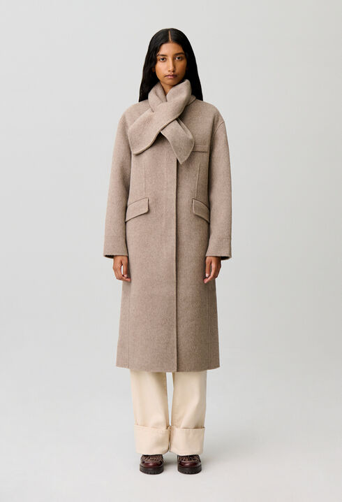 Long wool scarf collar coat