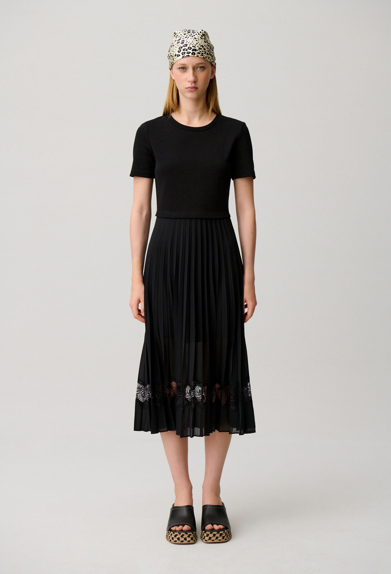 Twist black bi-material midi dress 