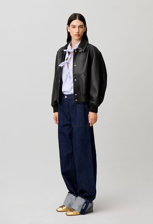 Wide-leg jeans embroidered cuffs