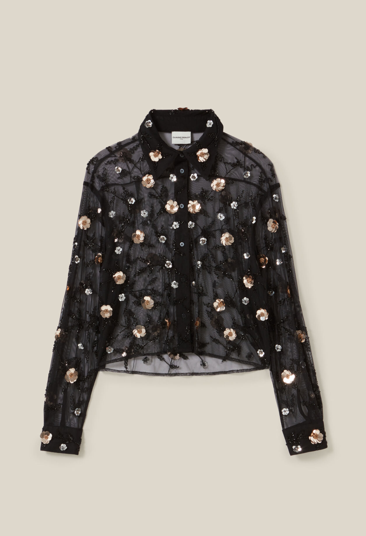 Sheer black embroidered shirt