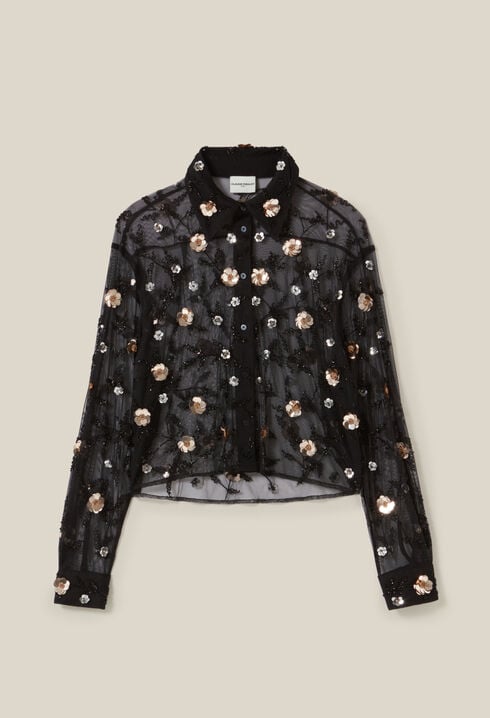 Sheer black embroidered shirt