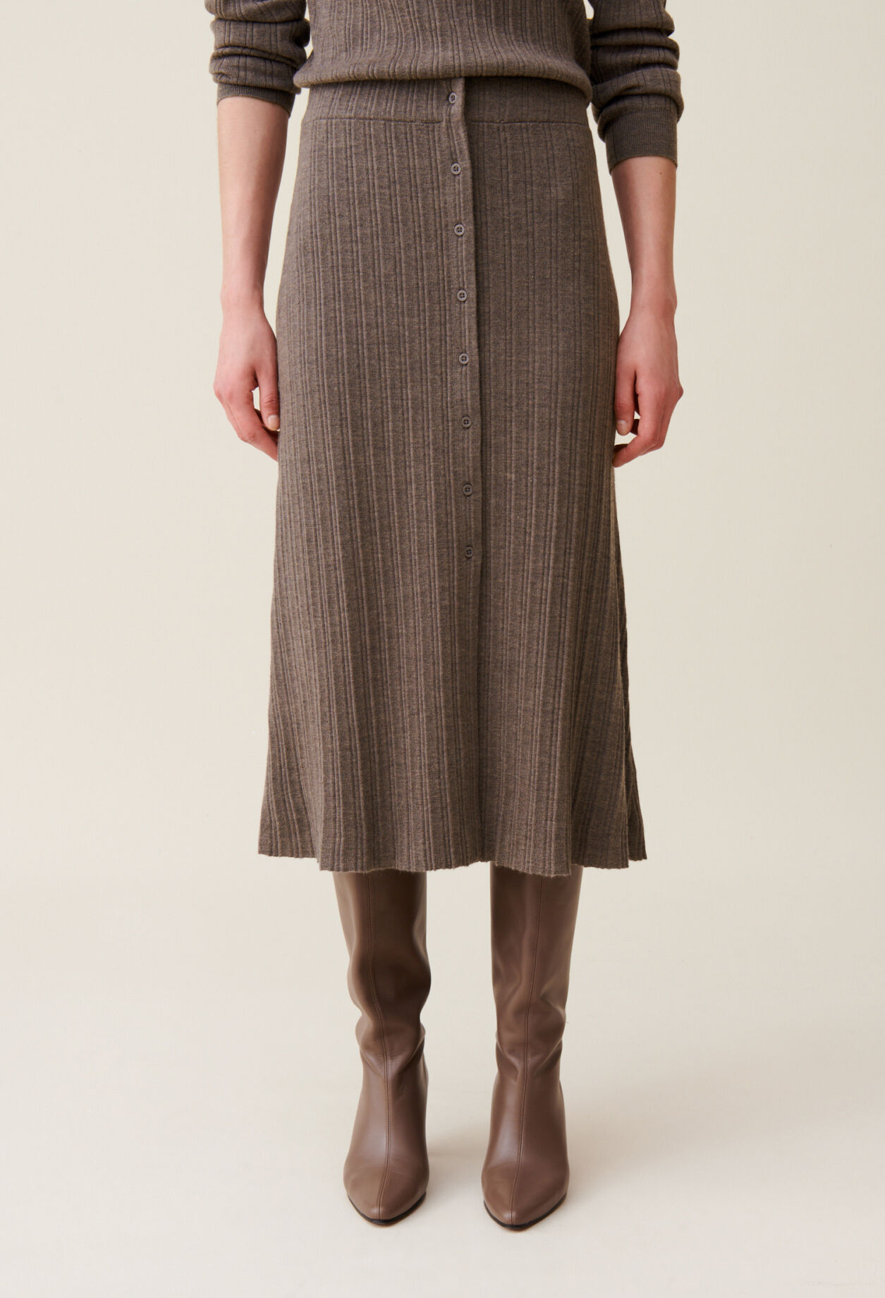 Pleated Midi Skirt with Buttons